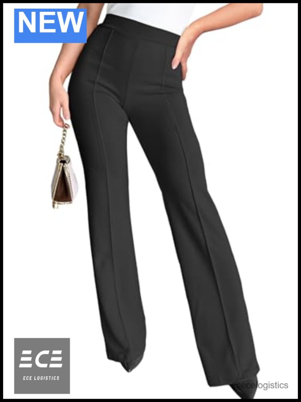 Wide Leg Dress Pants High Waisted Pull On Stretchy Work Slacks